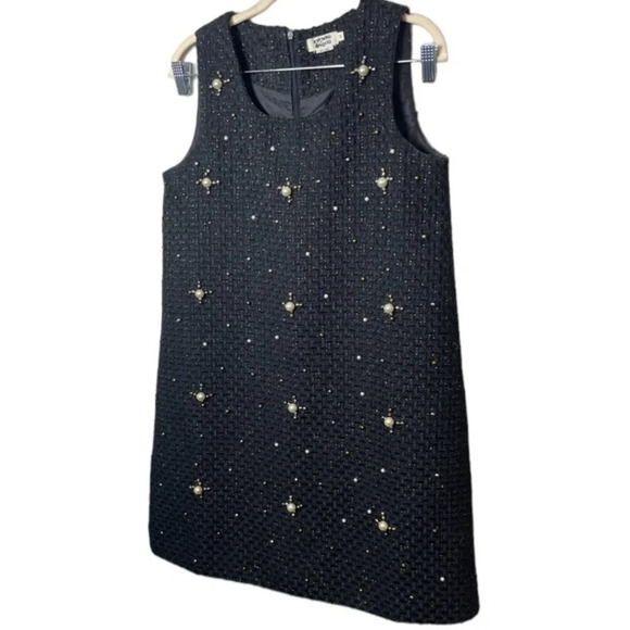 Molly Bracken Dress Womens Small Black Wool Pearl Shimmer Beads Formal Party - Picture 5 of 11